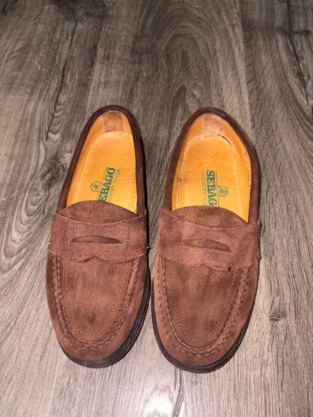 Vintage Sebago Women's Suede Loafers - Brown Suede 6b Hand sewn USA Preppy